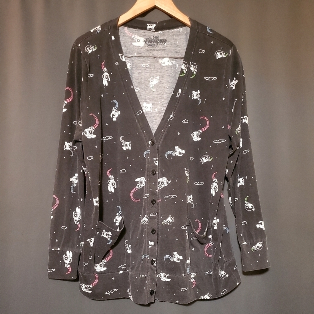 Torrid The Power Puff Girls Black Fadded Button Up Cardigan Size Large